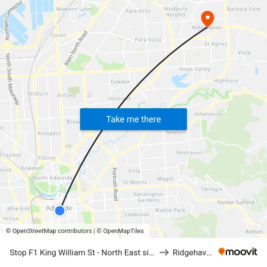 Stop F1 King William St - North East side to Ridgehaven map
