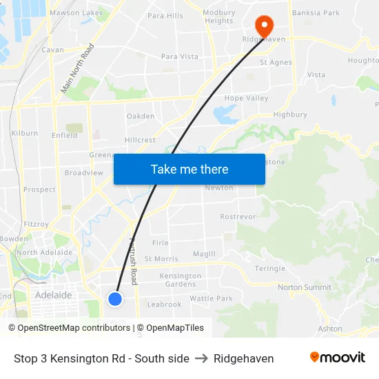 Stop 3 Kensington Rd - South side to Ridgehaven map