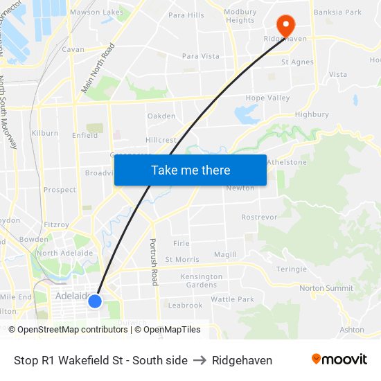 Stop R1 Wakefield St - South side to Ridgehaven map