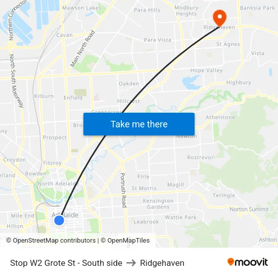 Stop W2 Grote St - South side to Ridgehaven map