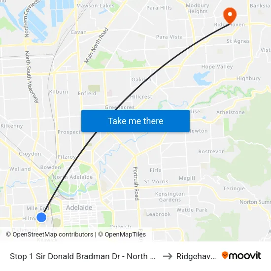 Stop 1 Sir Donald Bradman Dr - North side to Ridgehaven map