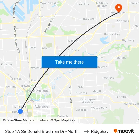 Stop 1A Sir Donald Bradman Dr - North side to Ridgehaven map