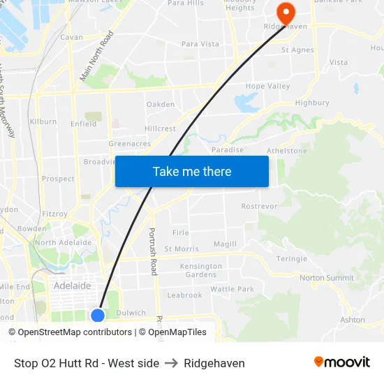 Stop O2 Hutt Rd - West side to Ridgehaven map