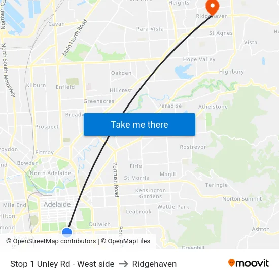 Stop 1 Unley Rd - West side to Ridgehaven map
