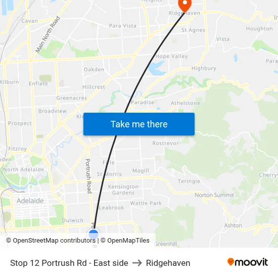Stop 12 Portrush Rd - East side to Ridgehaven map