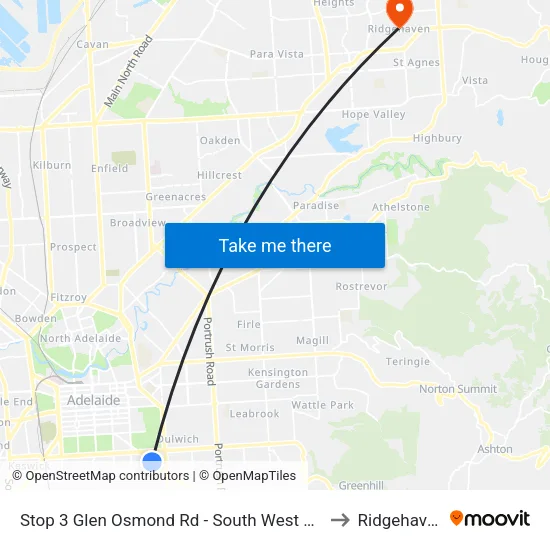 Stop 3 Glen Osmond Rd - South West side to Ridgehaven map