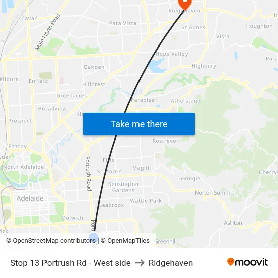 Stop 13 Portrush Rd - West side to Ridgehaven map