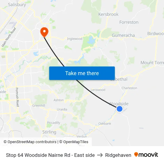 Stop 64 Woodside Nairne Rd - East side to Ridgehaven map