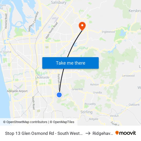 Stop 13 Glen Osmond Rd - South West side to Ridgehaven map