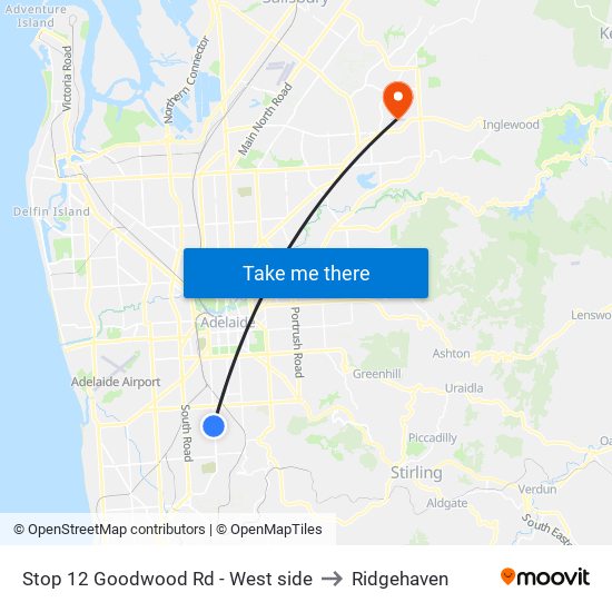 Stop 12 Goodwood Rd - West side to Ridgehaven map