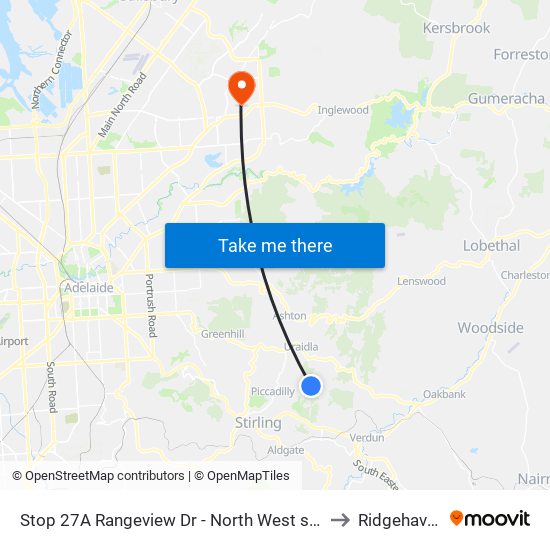 Stop 27A Rangeview Dr - North West side to Ridgehaven map