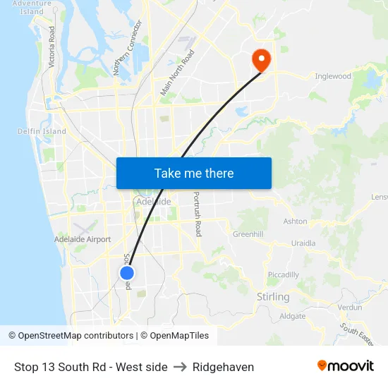 Stop 13 South Rd - West side to Ridgehaven map