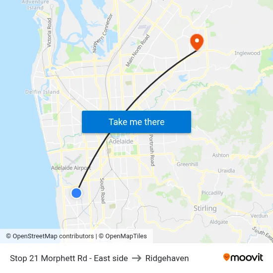 Stop 21 Morphett Rd - East side to Ridgehaven map