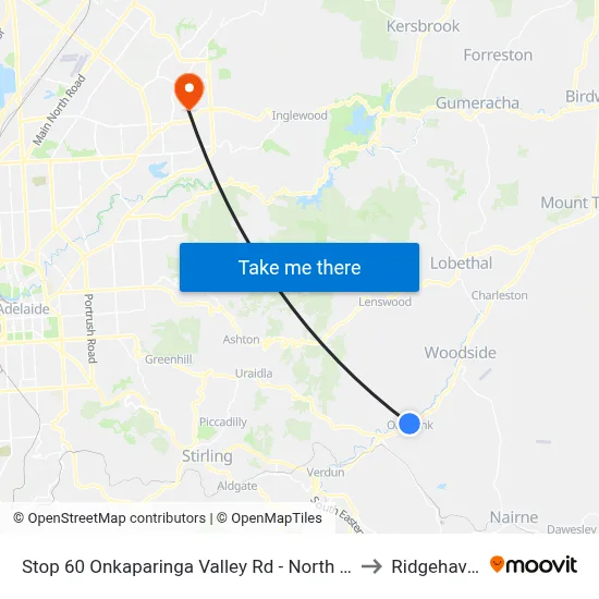 Stop 60 Onkaparinga Valley Rd - North side to Ridgehaven map