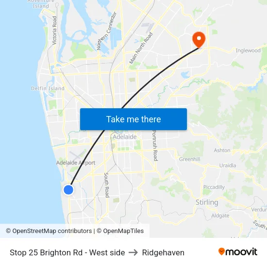 Stop 25 Brighton Rd - West side to Ridgehaven map