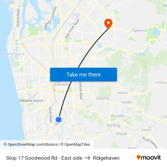 Stop 17 Goodwood Rd - East side to Ridgehaven map