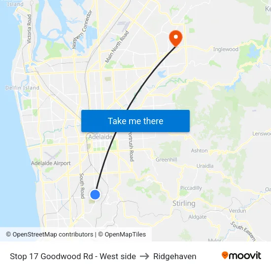 Stop 17 Goodwood Rd - West side to Ridgehaven map