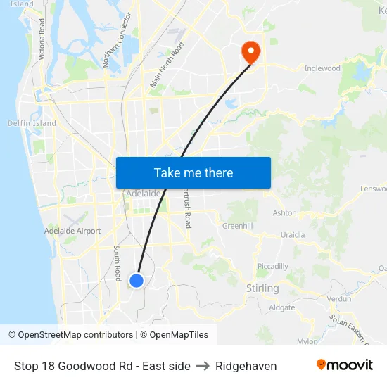Stop 18 Goodwood Rd - East side to Ridgehaven map