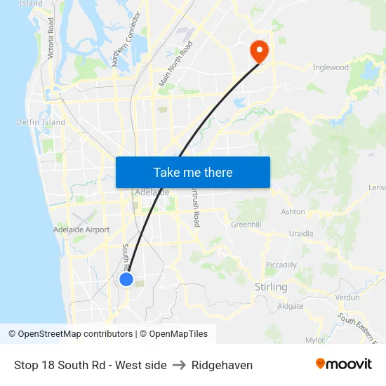 Stop 18 South Rd - West side to Ridgehaven map