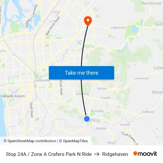 Stop 24A / Zone A Crafers Park N Ride to Ridgehaven map