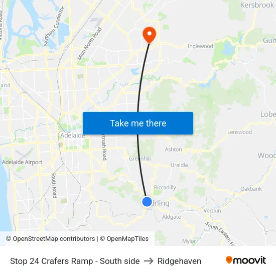 Stop 24 Crafers Ramp - South side to Ridgehaven map