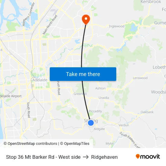 Stop 36 Mt Barker Rd - West side to Ridgehaven map