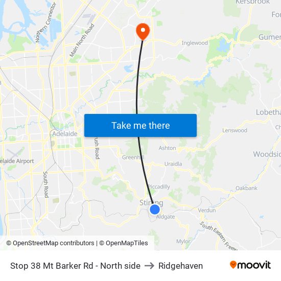 Stop 38 Mt Barker Rd - North side to Ridgehaven map