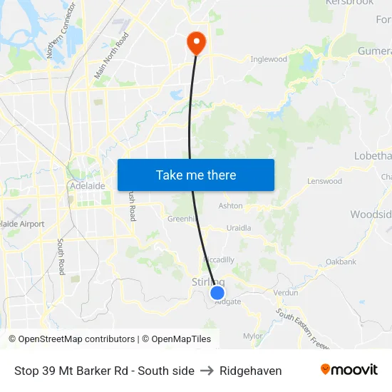 Stop 39 Mt Barker Rd - South side to Ridgehaven map