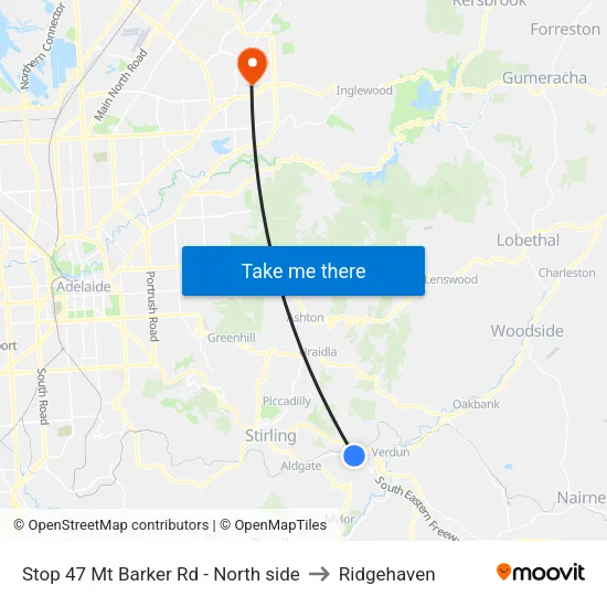 Stop 47 Mt Barker Rd - North side to Ridgehaven map