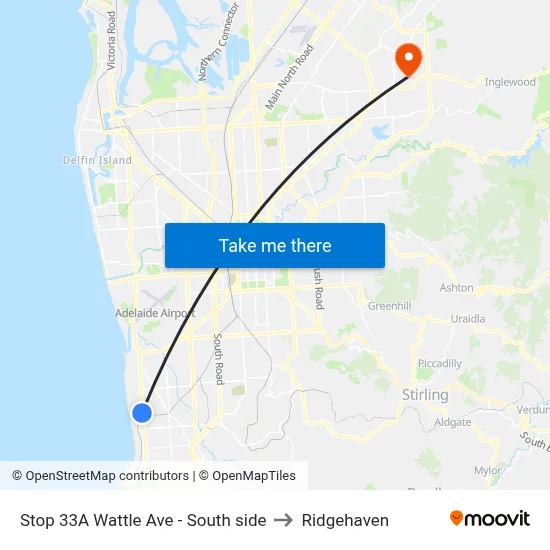 Stop 33A Wattle Ave - South side to Ridgehaven map