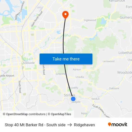 Stop 40 Mt Barker Rd - South side to Ridgehaven map