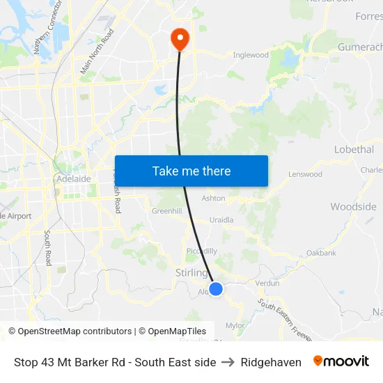 Stop 43 Mt Barker Rd - South East side to Ridgehaven map