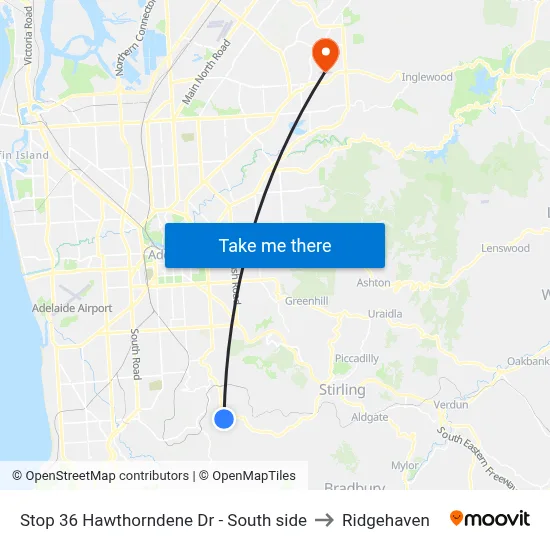 Stop 36 Hawthorndene Dr - South side to Ridgehaven map