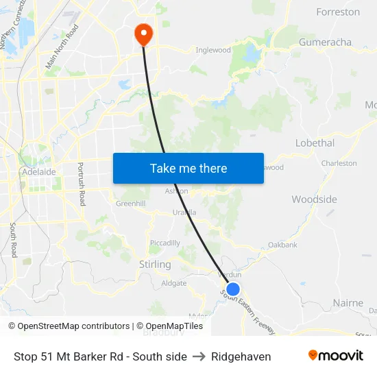 Stop 51 Mt Barker Rd - South side to Ridgehaven map