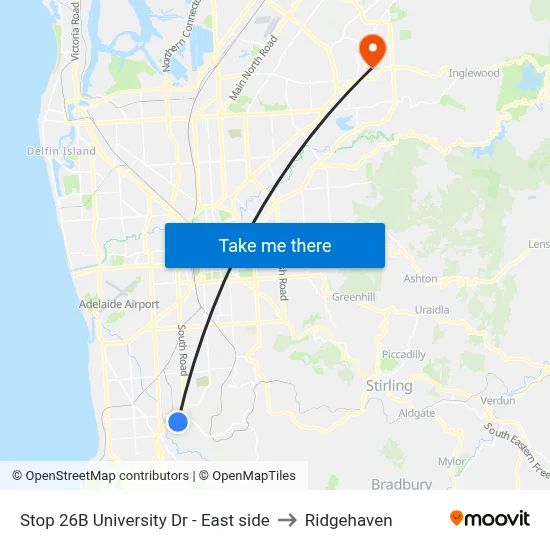 Stop 26B University Dr - East side to Ridgehaven map