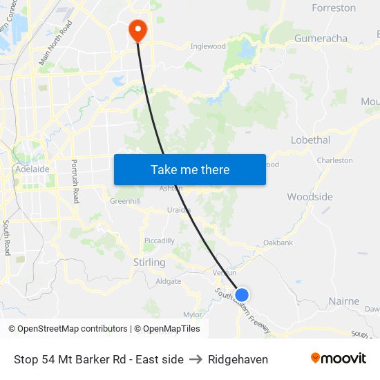 Stop 54 Mt Barker Rd - East side to Ridgehaven map