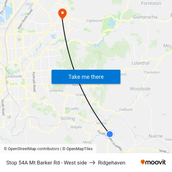 Stop 54A Mt Barker Rd - West side to Ridgehaven map