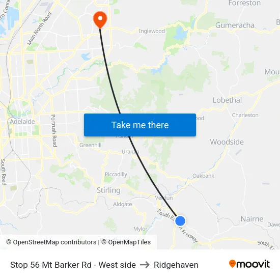 Stop 56 Mt Barker Rd - West side to Ridgehaven map
