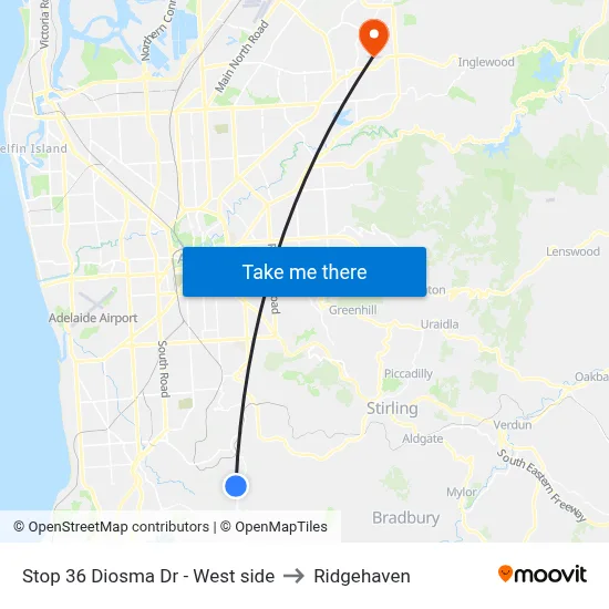 Stop 36 Diosma Dr - West side to Ridgehaven map