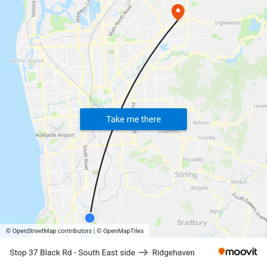Stop 37 Black Rd - South East side to Ridgehaven map