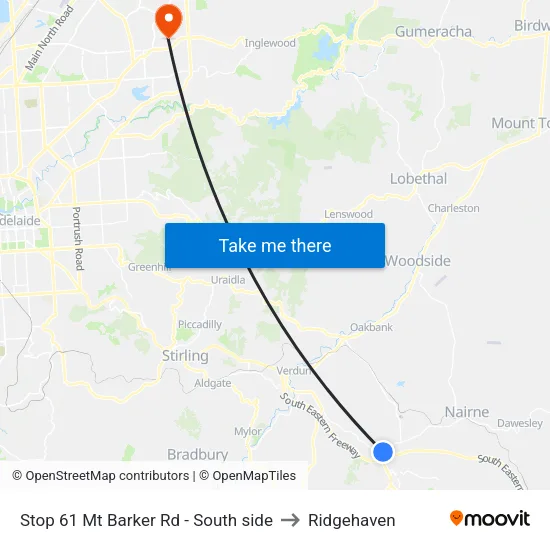 Stop 61 Mt Barker Rd - South side to Ridgehaven map