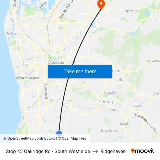 Stop 45 Oakridge Rd - South West side to Ridgehaven map