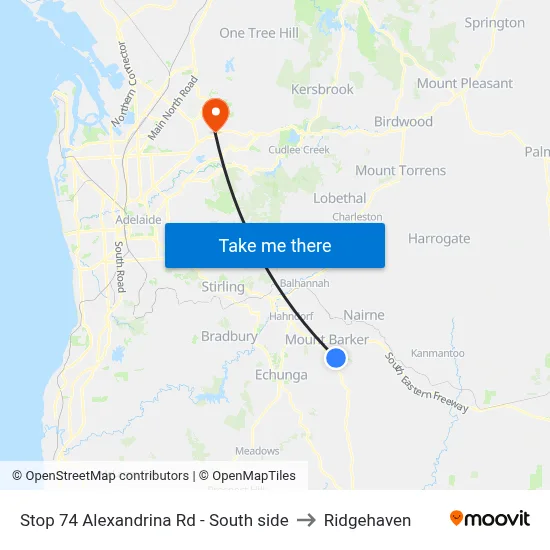 Stop 74 Alexandrina Rd - South side to Ridgehaven map