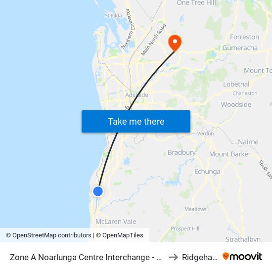 Zone A Noarlunga Centre Interchange - West side to Ridgehaven map