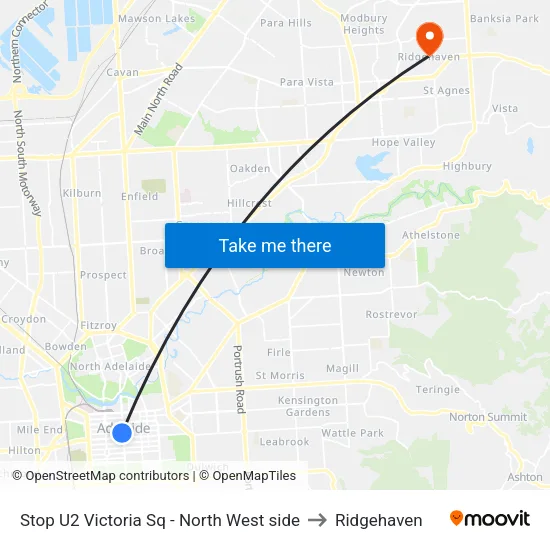 Stop U2 Victoria Sq - North West side to Ridgehaven map