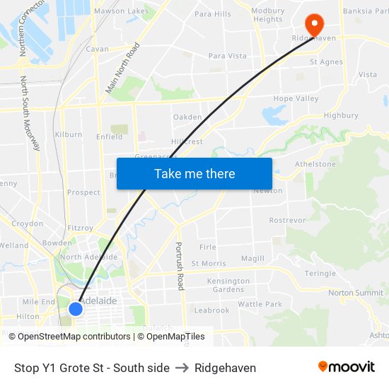 Stop Y1 Grote St - South side to Ridgehaven map