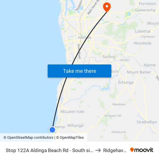 Stop 122A Aldinga Beach Rd - South side to Ridgehaven map