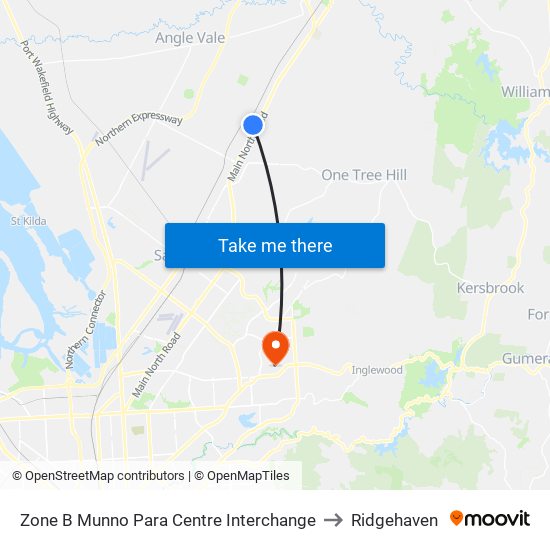 Zone B Munno Para Centre Interchange to Ridgehaven map