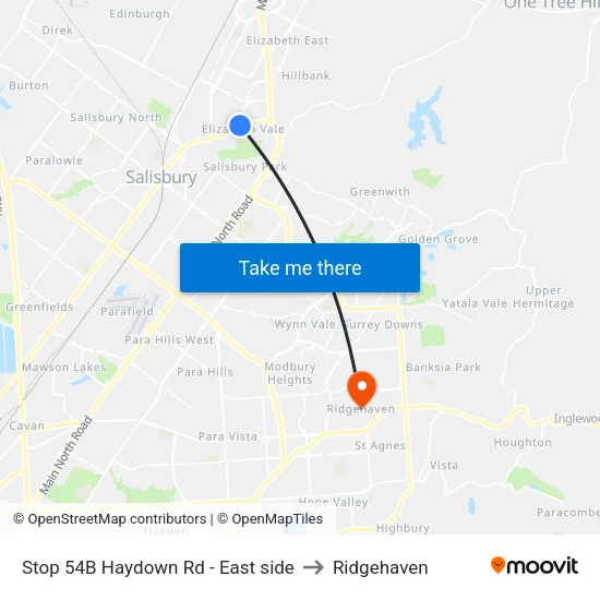Stop 54B Haydown Rd - East side to Ridgehaven map