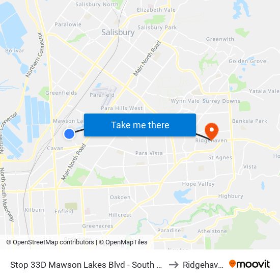 Stop 33D Mawson Lakes Blvd - South side to Ridgehaven map